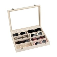 Sunglass Organizer,Velvet Glasses Organizer,8-Slot Sunglasses Beige With Lid