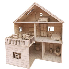 3 Story Wooden Dollhouse DIY Furniture Model Kit FREESHIP USA
