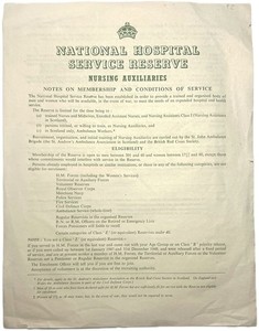 1948 NATIONAL HOSPITAL SERVICE RESERVE NURSING AUXILIARY APPLICATION FORM UK OLD