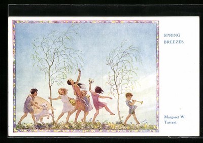 Künstler-AK Margaret W. Tarrant: Spring Breezes, ausgelassen tanzende Kinder wä 
