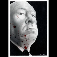 Original Art Graphite Drawing of Alfred Hitchcock by rek  7x10 In COA