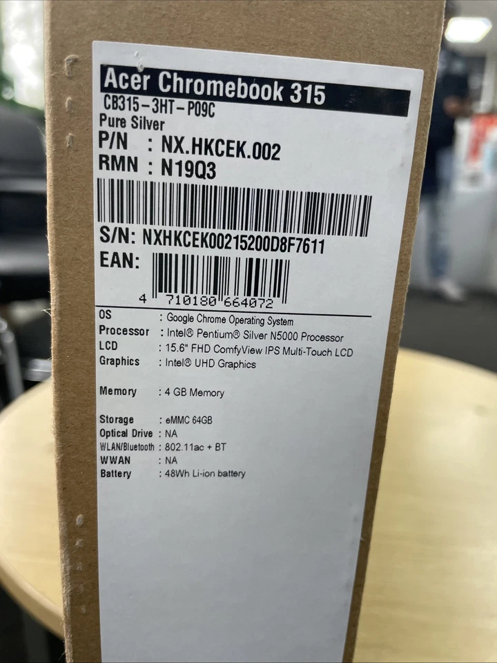 Brand New Sealed Acer 315 Intel Pentium N5000 Silver 4GB RAM 64GB eMMC 15.6 Inch - Image 2 of 3