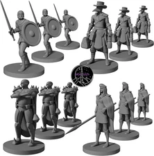 12 Miniatures Unpainted Town Guards Enemies- Plague Doctors, Commoners,... 