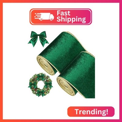 WILLBOND 2 Rolls Christmas Velvet Ribbon Wired Edge Trim Wrapping Fabric Ribbon