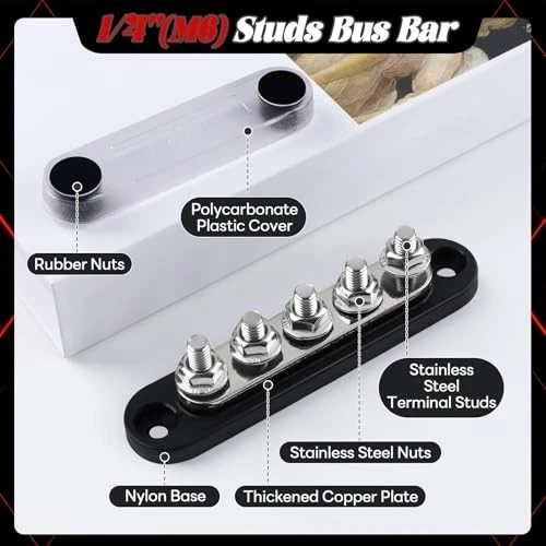 150A Power Distribution Bus Bar 12V 5 Terminals, 48V DC/300V AC for Car/Boat - Image 3 of 4