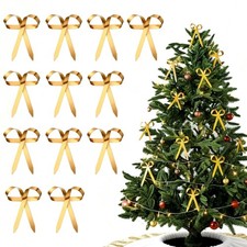 Daifunli 12 Pcs Gold Metal Christmas Bow Ornaments for 4 x 5'',