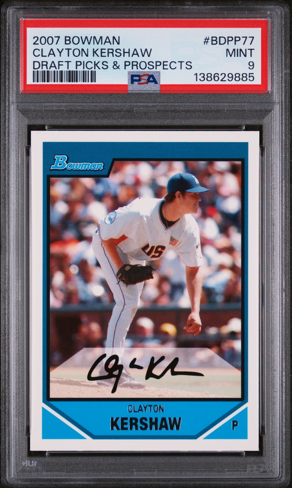 2007 BOWMAN DRAFT & PROSPECTS #BDPP77 CLAYTON KERSHAW PSA 9