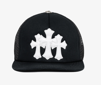Chrome Hearts 3 Leather Crosses Cemetery Trucker Black Baseball