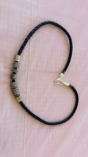 586:vintage Braided Leather Bracelet With Silver Ton Beads Artisan Tribal Style