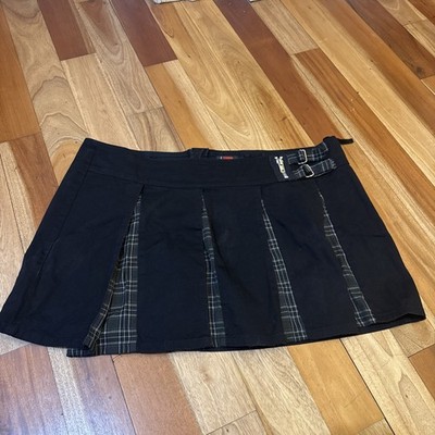 Tripp NYC Skirt Women 22 Black Green Plaid Mini Punk Pleated Goth
