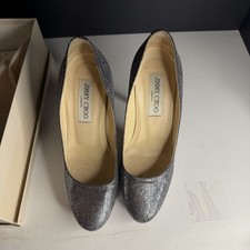 Jimmy Choo Cosmic 112 Glitter Anthracite Platform Pumps Heels EU 37 Box
