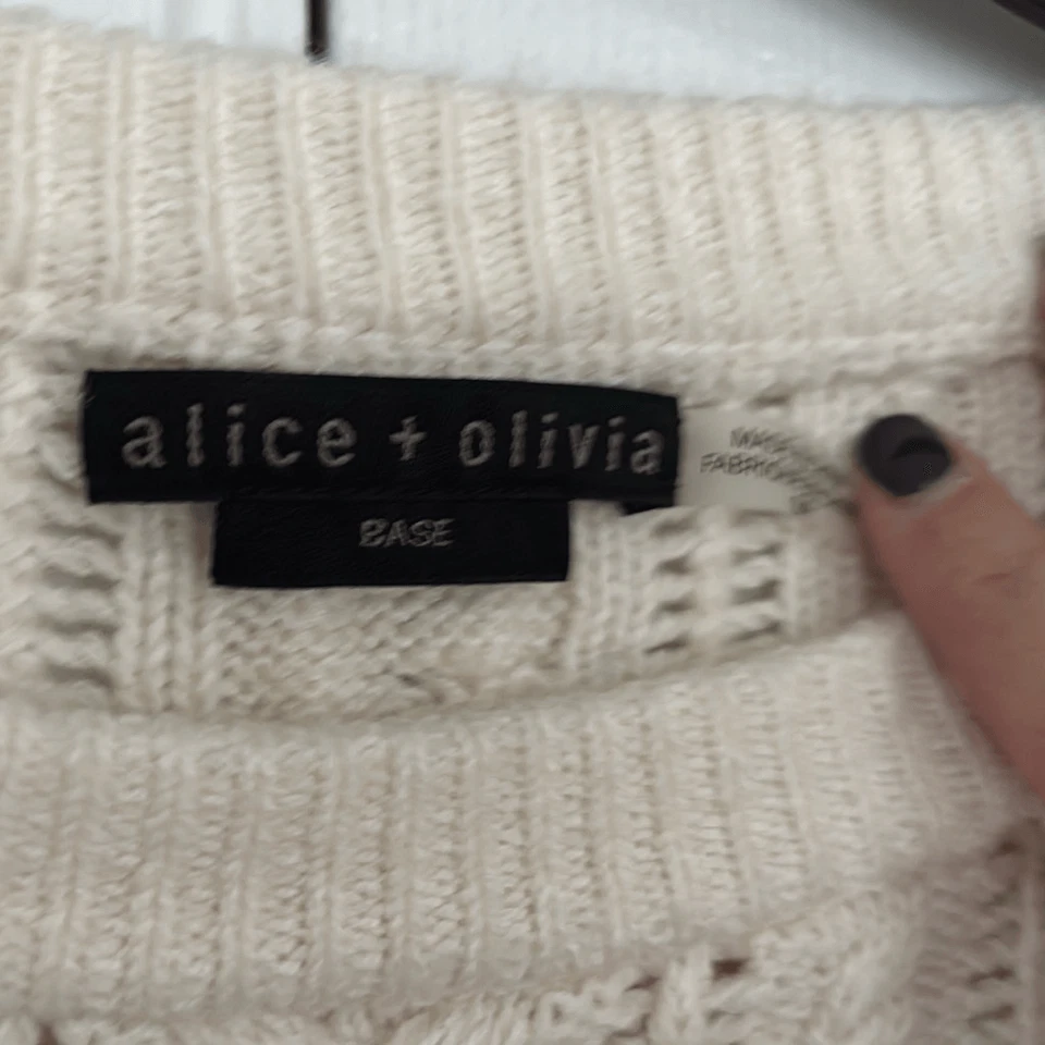 Alice + Olivia Crema Mezcla Lana Cable Tejido Suéter Talla Pequeña Foto 2 de 4