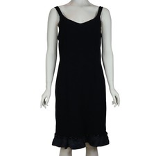 Vintage Albert Nipon Little Black Dress Ruffle Hem Silk Wool Rhinestone Size 14