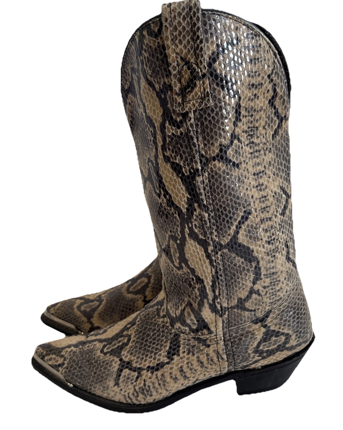 Ladies Realistic Python Silver Toe Caps Angled He… - image 1