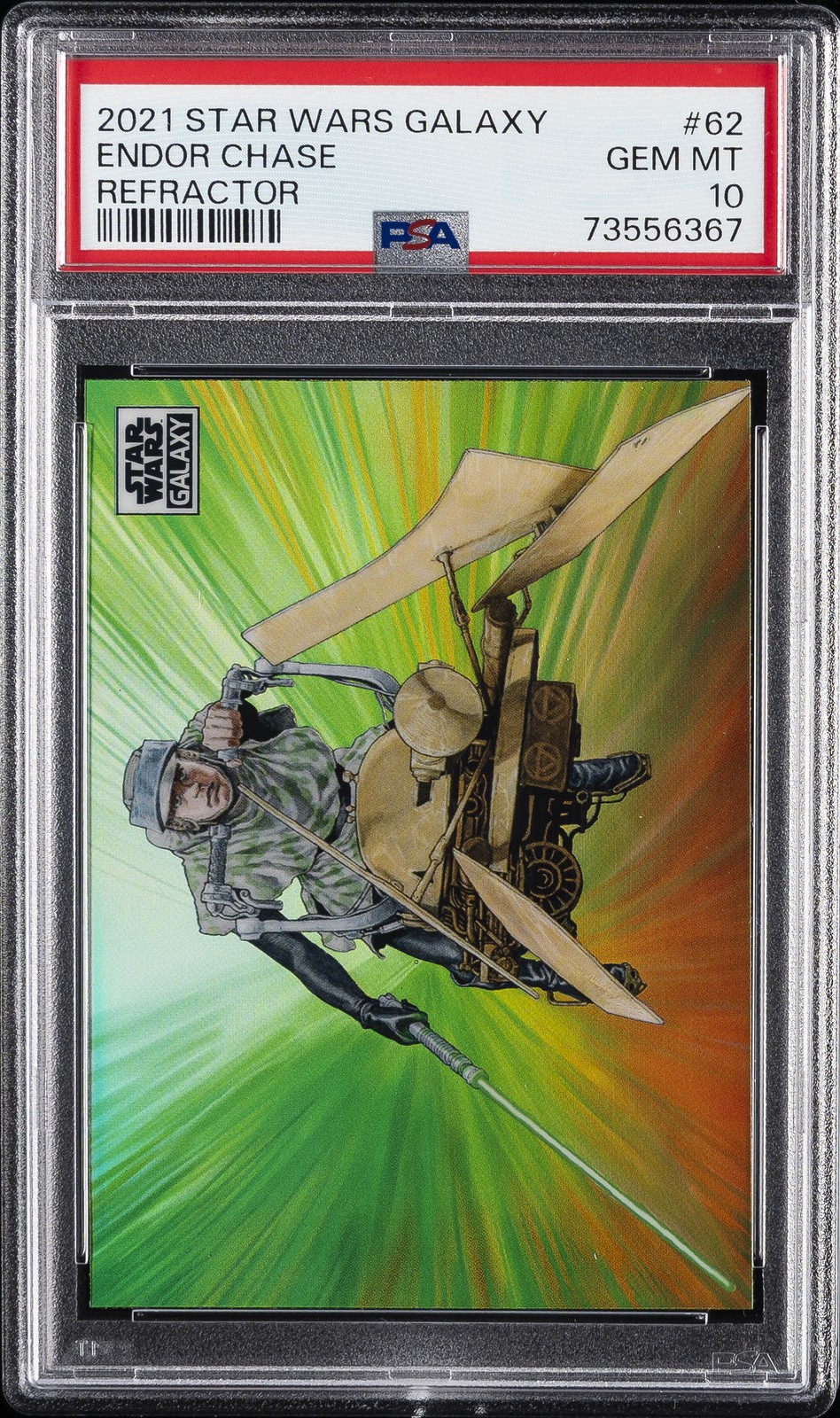 2021 TOPPS CHROME STAR WARS GALAXY REFRACTOR #62 ENDOR CHASE PSA 10