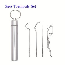 5PCS Portable Stainless Steel Toothpick Set Reusable Dental Cleaning Kit