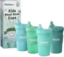 4 Packs Wheat Straw Sippy Cups Toddlers Kids Reusable Plastic Spill Proof Cups