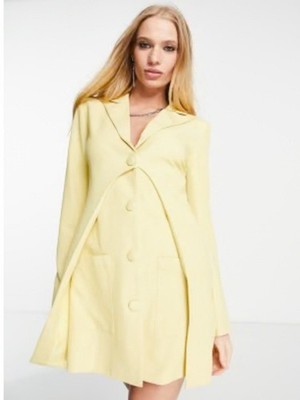 NWT 4th & Reckless Retro Crepe Button-Up Blazer Mini Dress Preppy Yellow XL