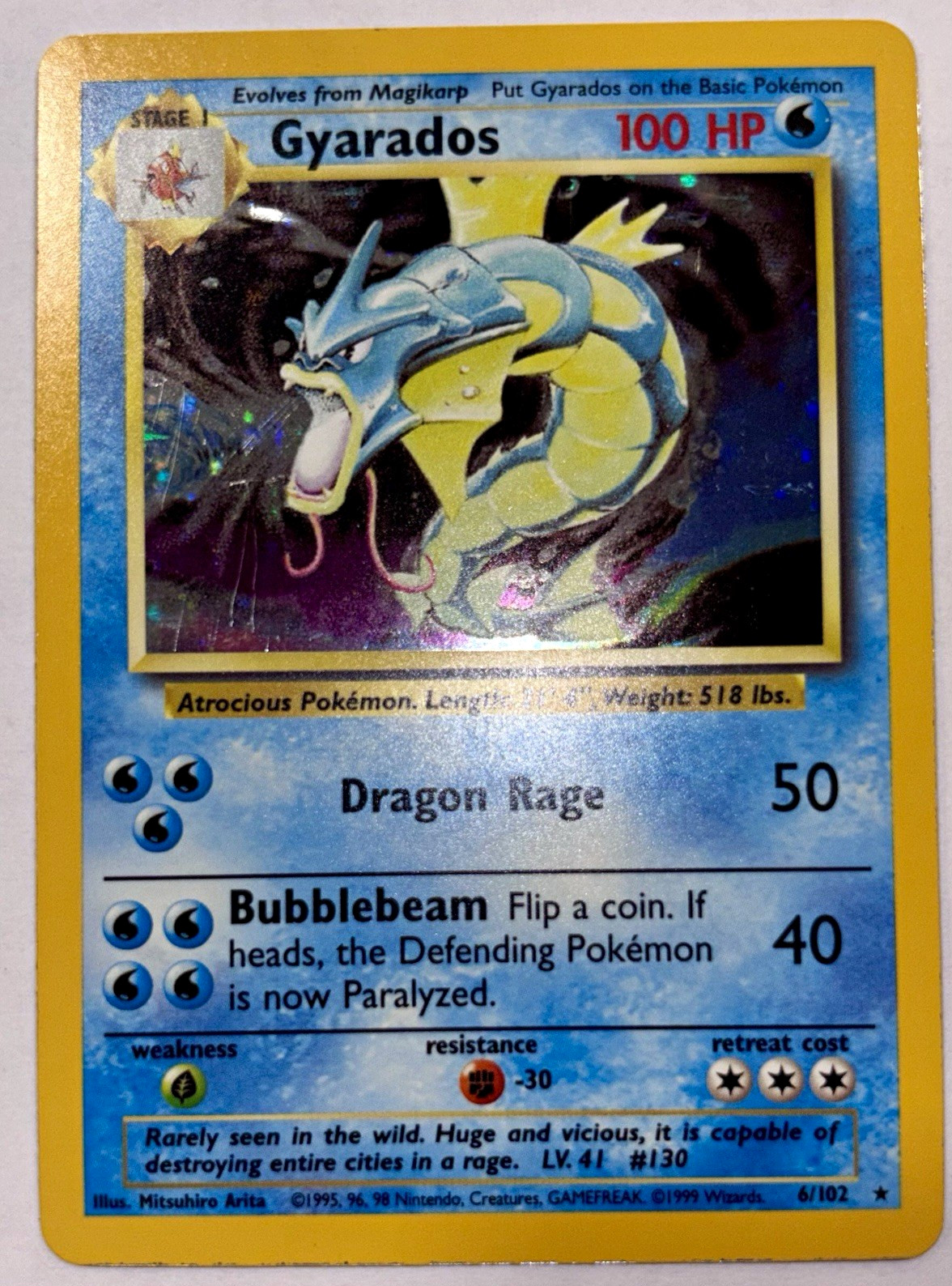 Pokemon TCG Gyarados 006/102 Base Set Holo Rare Unlimited 100 HP (1999, English)