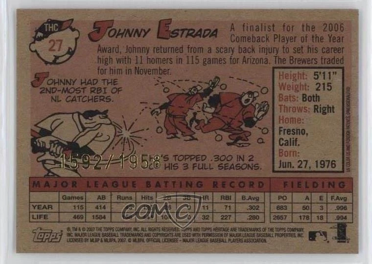 2007 Topps Heritage Chrome /1958 Johnny Estrada #THC27 - Image 2 of 2