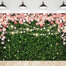 7x5 ft Pink Rose Flower Wall Floral Blossom Photography Backdrop Green Leaf