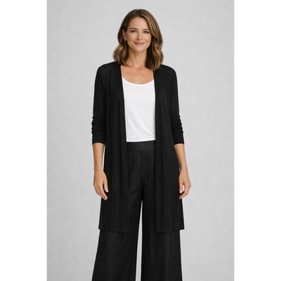 Eileen Fisher Hemp Blend Open Front Cardigan XL Black Long F17HMP No Size Tag