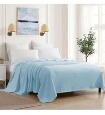 Sweet Home Collection 100% Fine Cotton Luxurious Basket Weave Blanket, Pearl ...