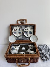 Kathe Kruse Mini Tea Set Reutter Porcelain Germany Children Picnic Basket 1:12