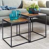 Beistelltisch FineBuy Satztisch Massivholz 2 Teilig Couchtisch Tisch Set Eckig