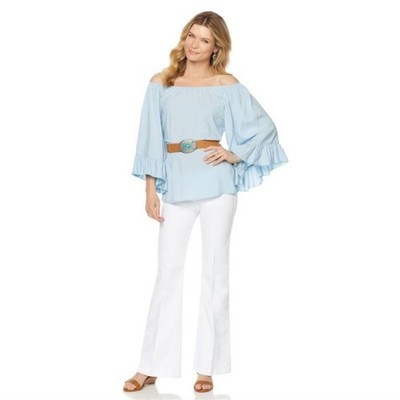 Curations Shirt Top Sky Blue Ruffle Sleeve Peasant Bohemian Tunic XS Blouse New