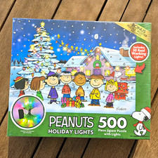RoseArt Peanuts Holiday Lights 500 Piece Light Up Puzzle Snoopy NEW Sealed