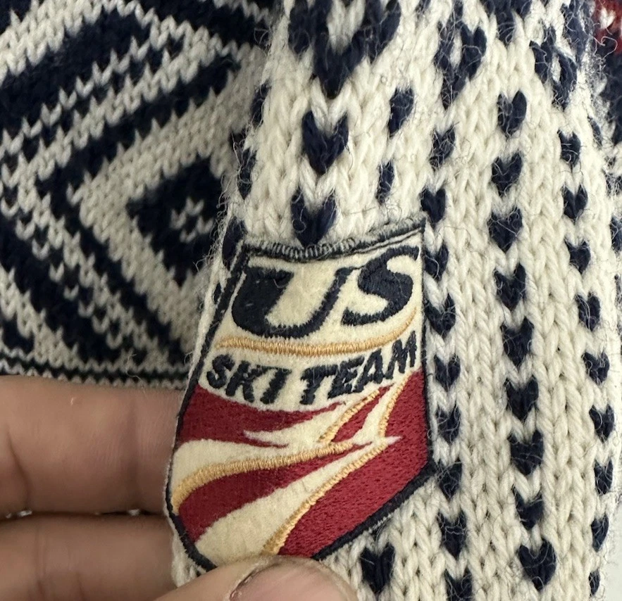 Suéter de Lana Dale Of Norway Para Hombre Blanco y Azul Equipo de Esquí de Estados Unidos 1/4 Cremallera Talla Pequeña Foto 2 de 4