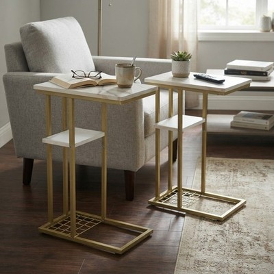 Stilvolles C-förmiges Beistelltische Set mit Ablage - Ideal für kleine Räume