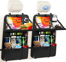 Backseat Command Center with Foldable Tray Tablet Holder Storage Pockets 2 Pack