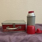 Red & Silver Metal Lunchbox w/ Gray Ribbed Thermos and Red Cup Lid — photo 2