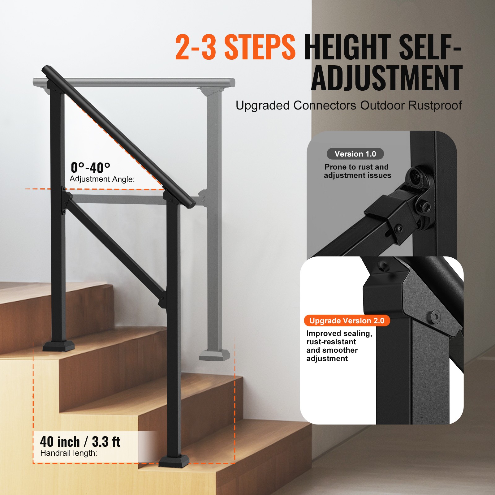 Rampe pour marches extérieures pour sécuriser le perron de maison de 2 PCS