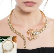 Scorpion Collar Crystal Embellished Choker Necklace Gold Rhinestone Desert NEW