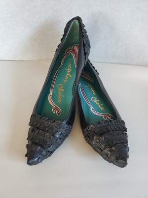 Irregular Choice 38.5 Black Leather Rouched Ruffles Flats Rubber Sole