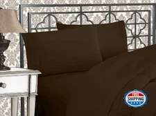 Elegant Comfort 1500TC Microfiber Queen Sheet Set, Chocolate Brown, 3-Line Embro