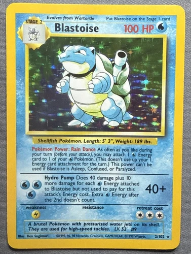Pokemon Base Set 2 Blastoise 2/130 Holo Rare WOTC 1999 Vintage Pokemon Card!