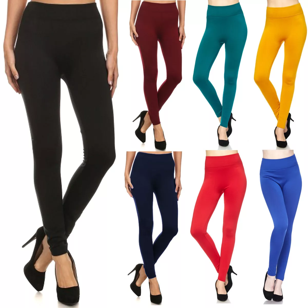 Womens Warm FLEECE LINED LEGGINGS Thick Thermal Solid High Waisted