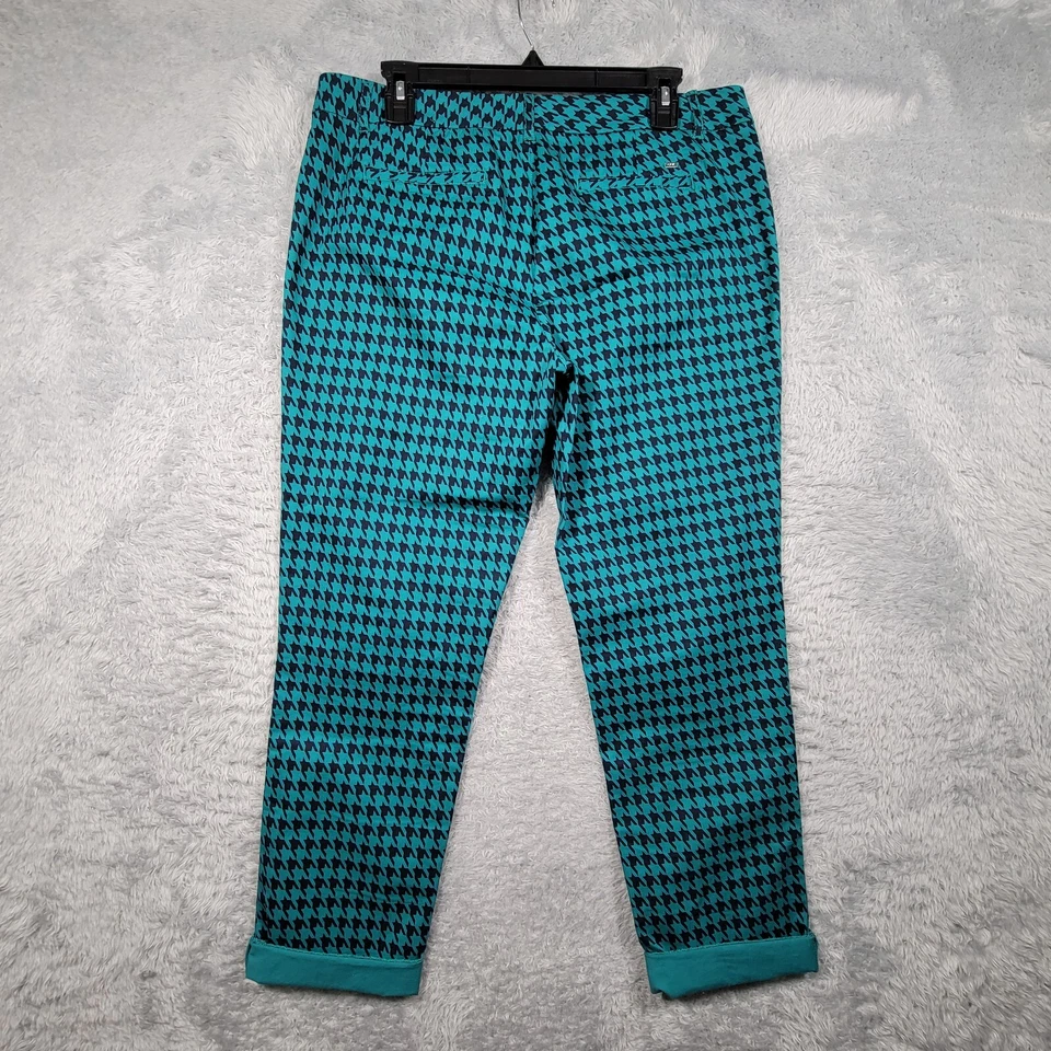 Tommy Hilfiger Pantalones Mujer 10 Verde Pata de Gallo Bolsillos Cortos con Puños 34x26 Foto 2 de 4