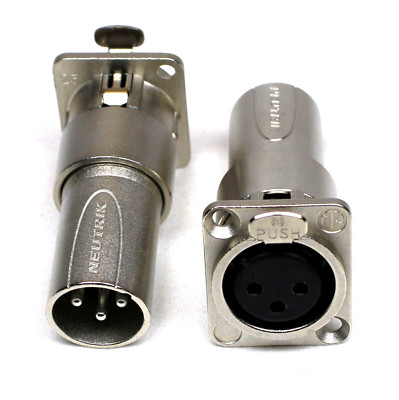 (2) Two Genuine NEUTRIK NA3FDM ''D Panel'' 3 Pin XLR Female to Male Adapter