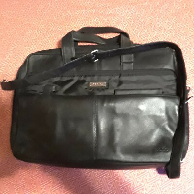 Ecco Mens Black Leather Messenger Crossbody mint condition