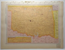 1957 Antique OKLAHOMA Atlas Map - Vintage Encyclopedia Britannica World Atlas