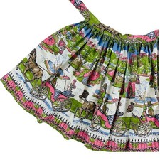 Vintage 50s Cotton Apron Courting Couple Carriage City Novelty Print