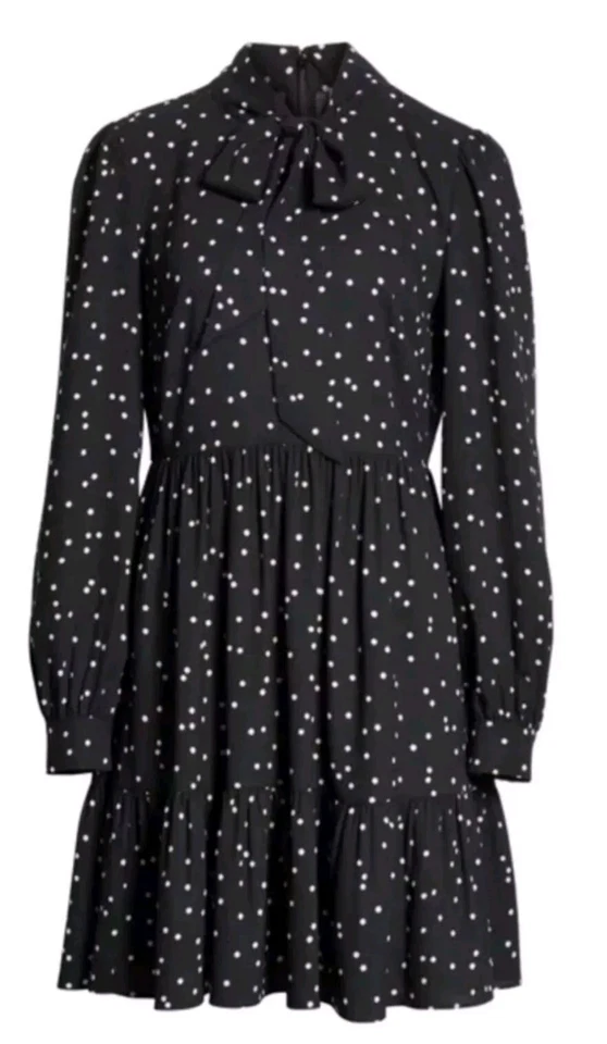 Camisa KATE SPADE Negra Lunares Lazo Volantes Ajuste N Acampanado Vestido Talla 8 Foto 2 de 4