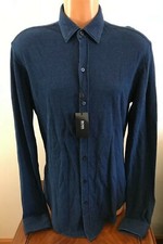 Hugo Boss Shirt Top Long Sleeve Button Down Robbie Dark Blue 185 Men's Large L