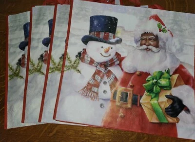 TJ Maxx Christmas Reusable Shopping Gift Bag Pack Of 4 Santa And Snowman NWOT