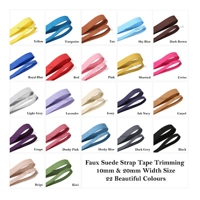Faux Suede Strap Tape Trimming 10mm & 20mm, 22 Colors Strong Soft Smooth Leather